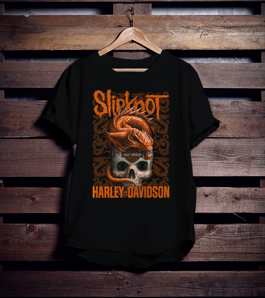 Slipknot Harley Davidson Dragon Skull Motif T-Shirt