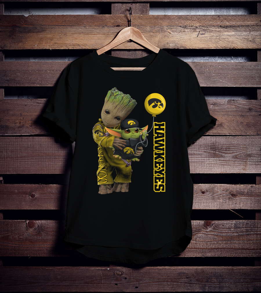 G&Y Iowa Hawkeyes Groot And Baby Yoda Balloon T-Shirt