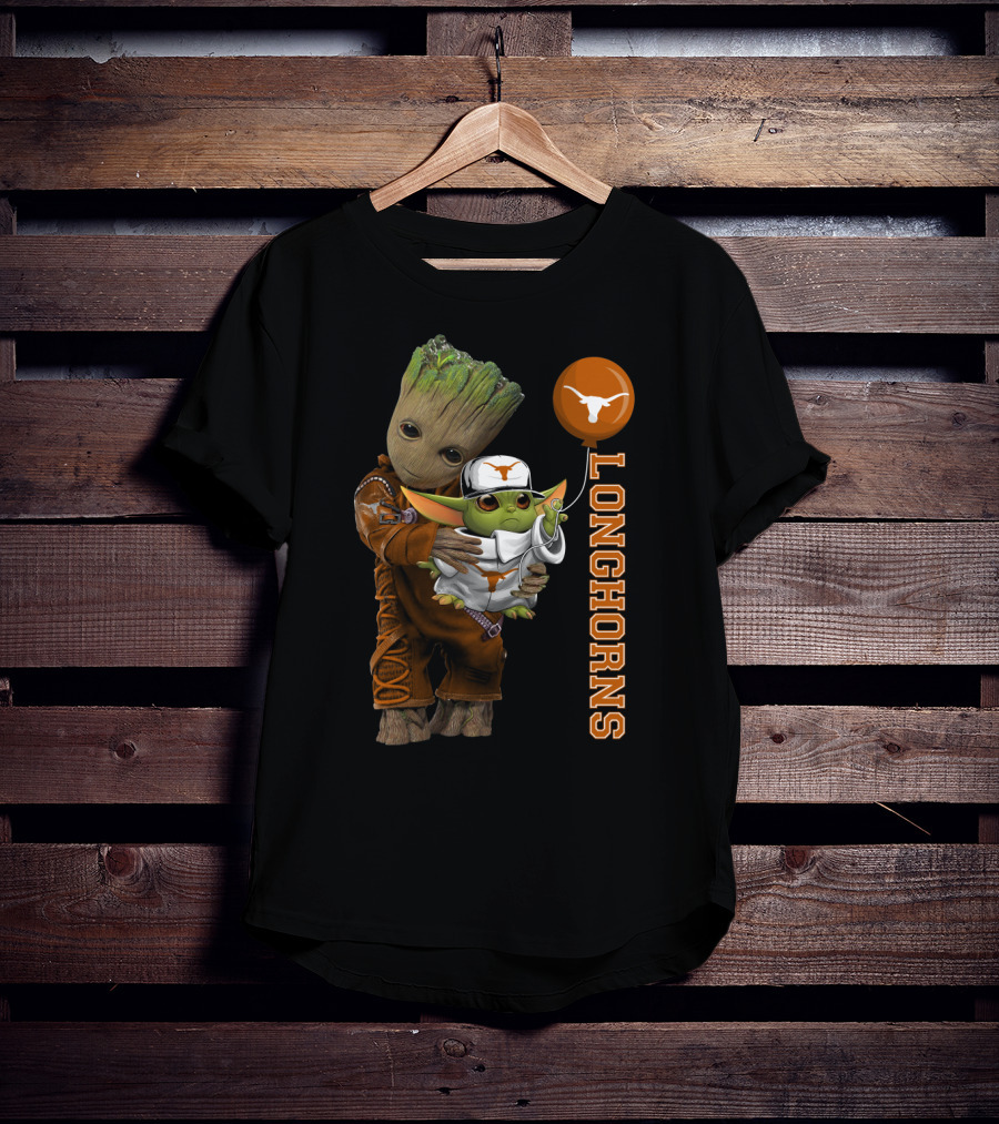 G&Y Texas Longhorns Groot Baby Yoda Balloon T-Shirt