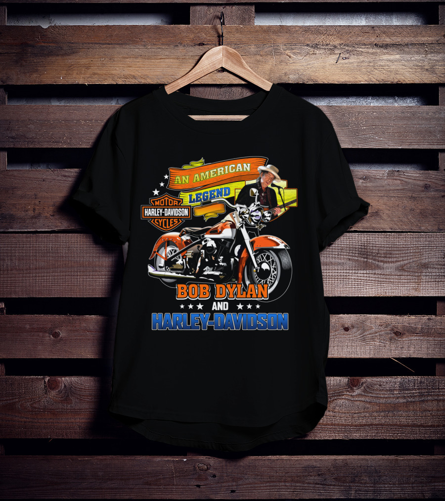 An American Legend Bob Dylan And Harley Davidson Cycles T-Shirt