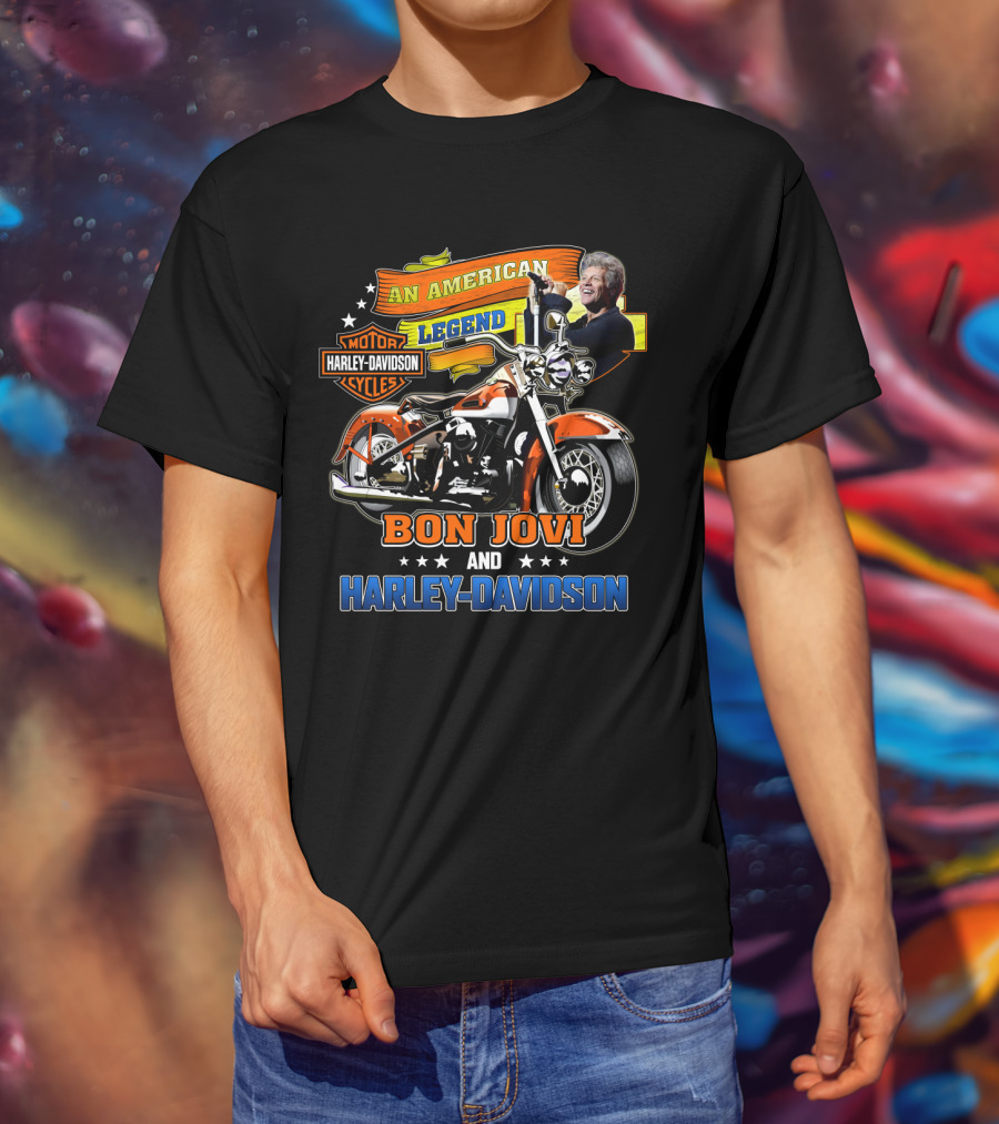 An American Legend Bon Jovi And Harley Davidson Motor Cycles T-Shirt