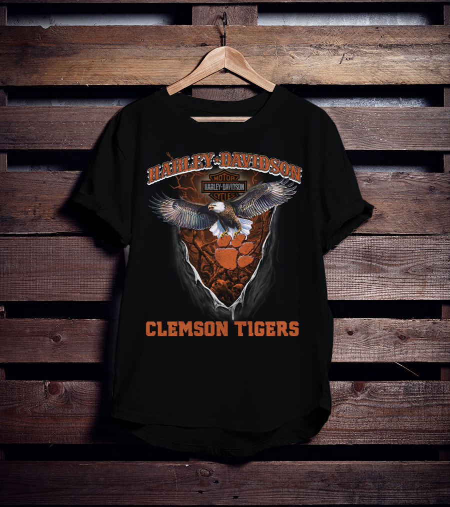 Harley Davidson Clemson Tigers Bald Eagle Paw T-Shirt