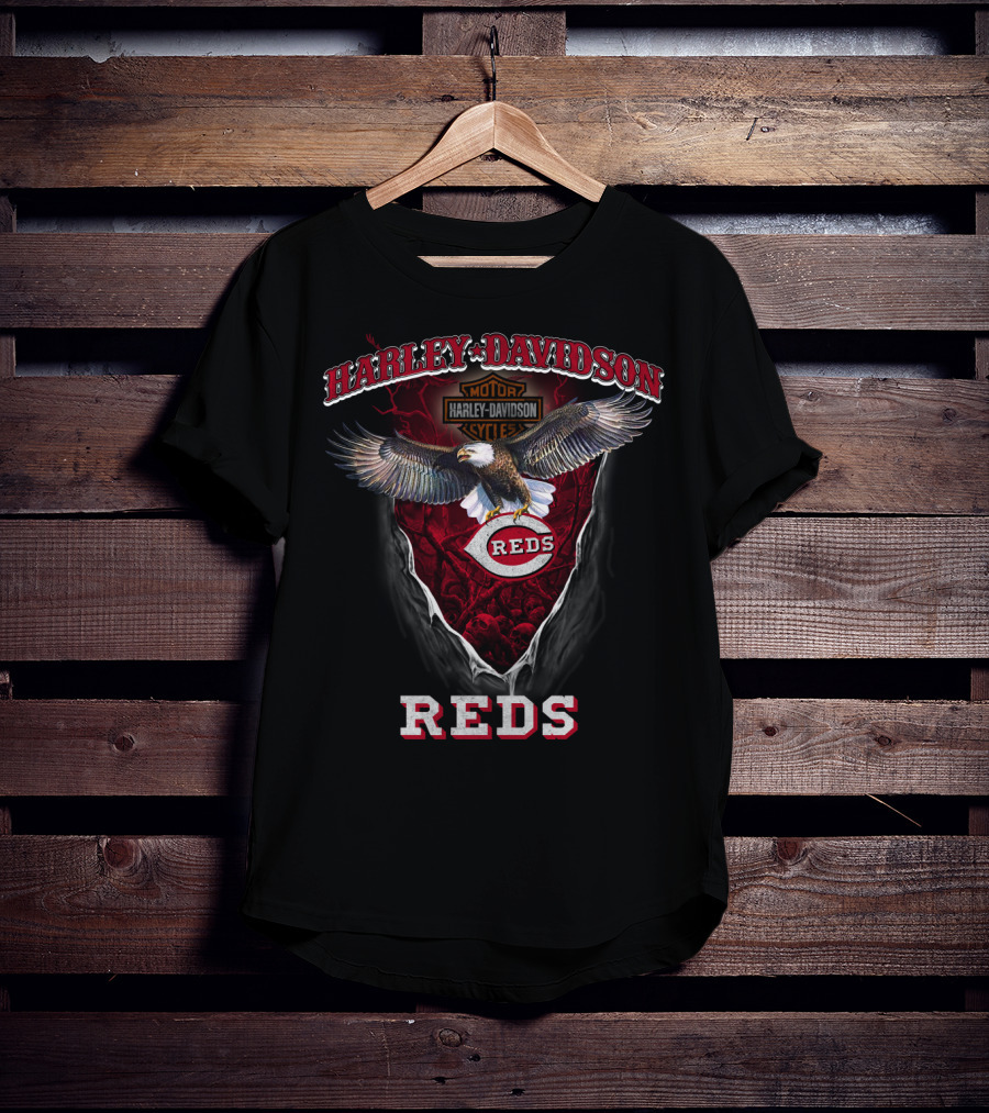 Harley Davidson Motorcycle Cincinnati Reds Eagle Logo Reds T-Shirt