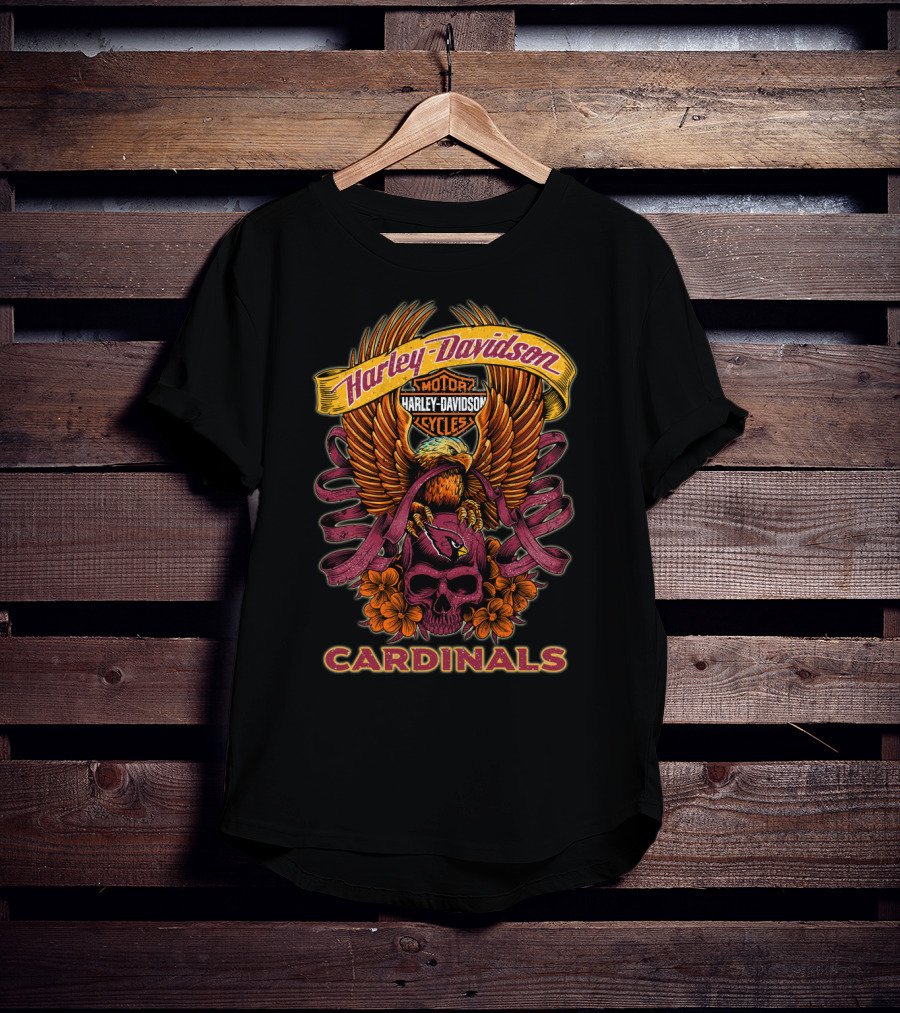 Harley Davidson Cardinals Motor Cycles Eagle Skull Flowers T-Shirt
