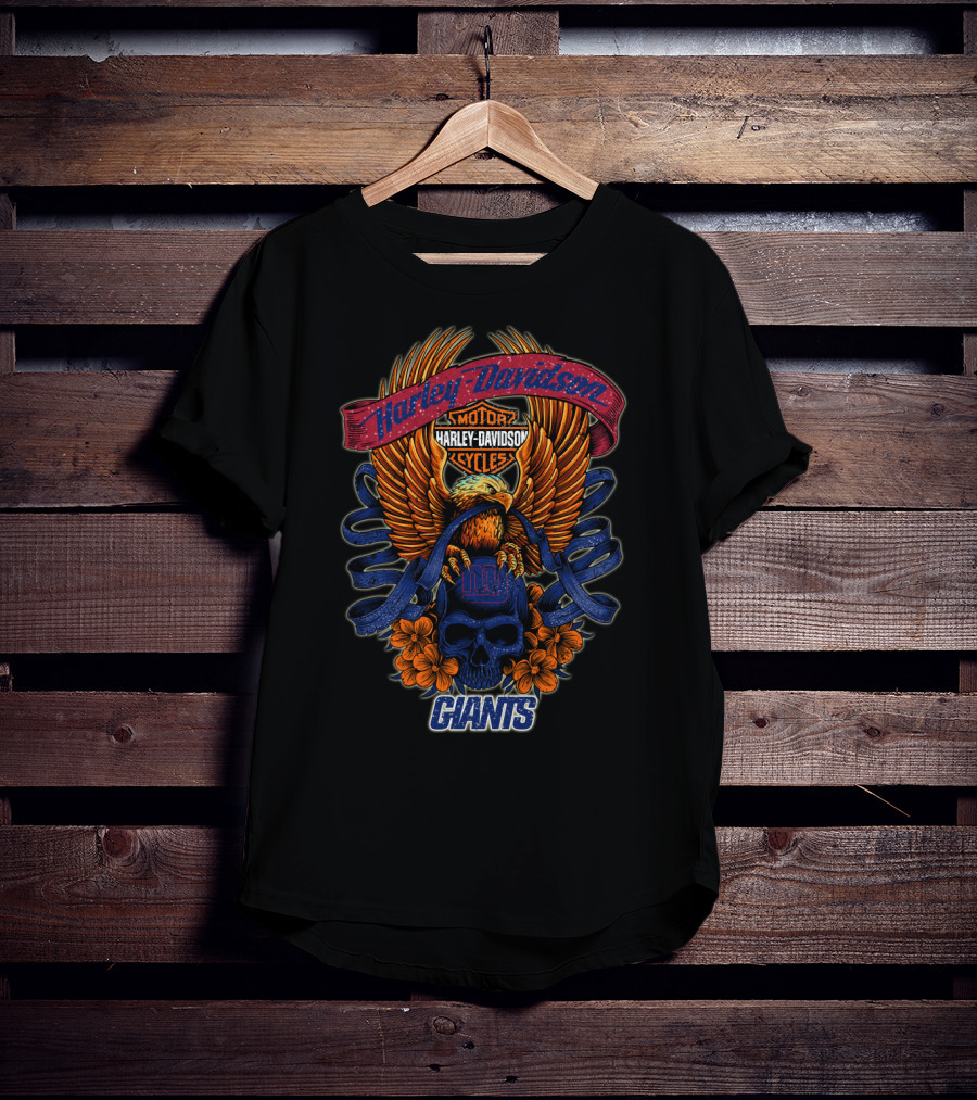 Harley Davidson Motor Cycles Eagle New York Giants T-Shirt