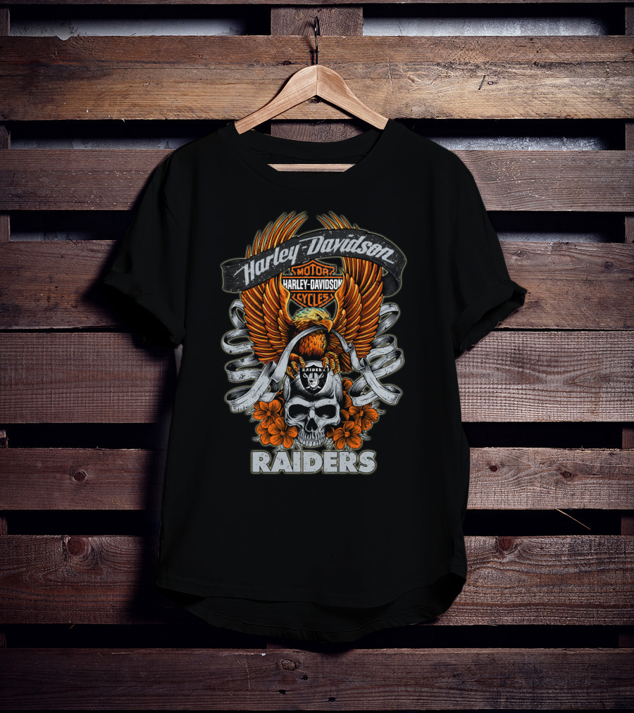 Harley Davidson Motor Cycles Raiders Skull Eagle Nfl-H5-Oakland Raiders T-Shirt