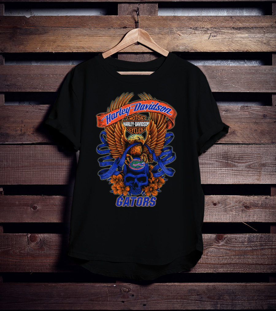 Harley Davidson Gators Florida Motorcycles Eagle Skull T-Shirt