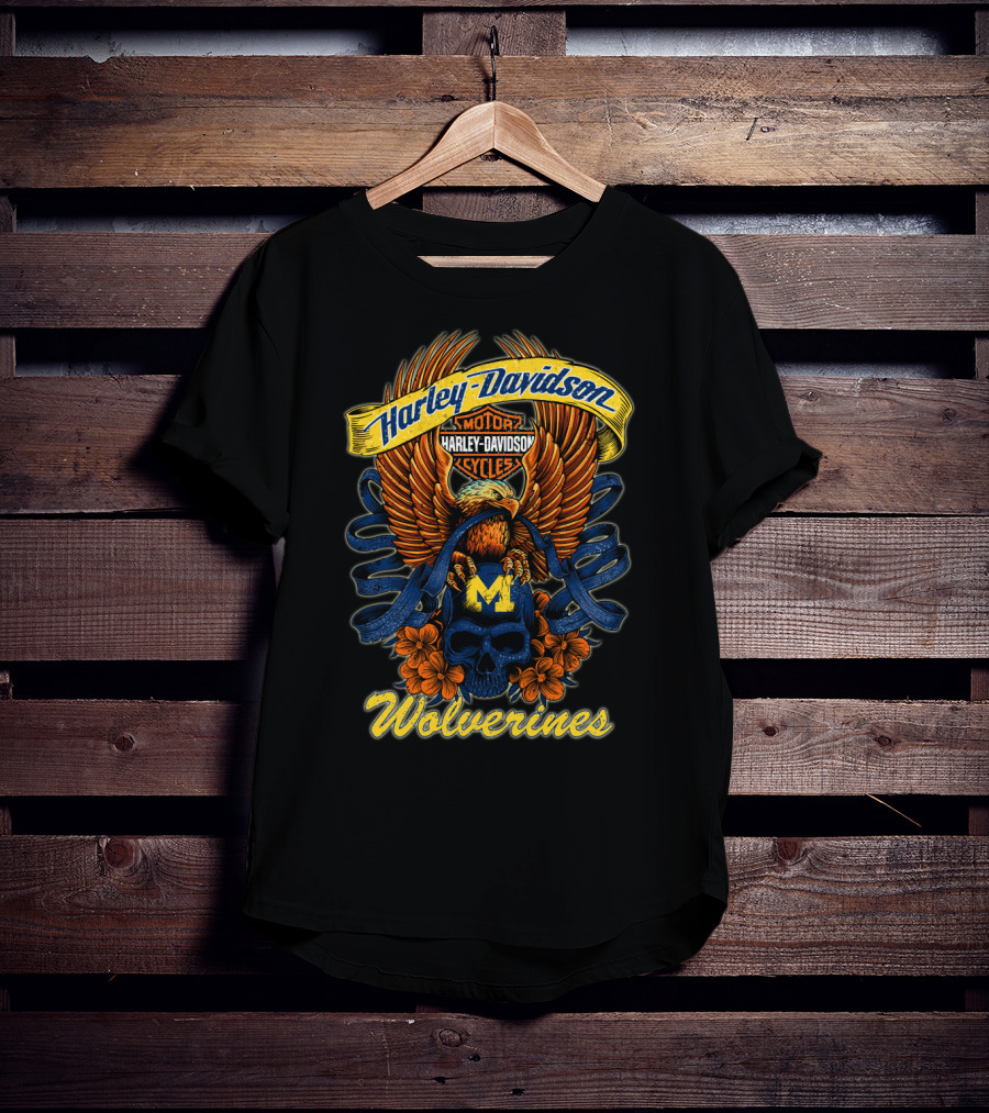 Wolverines Harley Davidson Michigan Motorcycles Eagle Skull T-Shirt