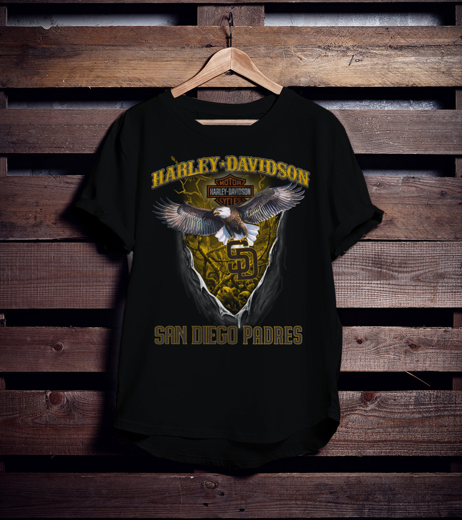 Harley Davidson San Diego Padres Bald Eagle Motor Cycles T-Shirt
