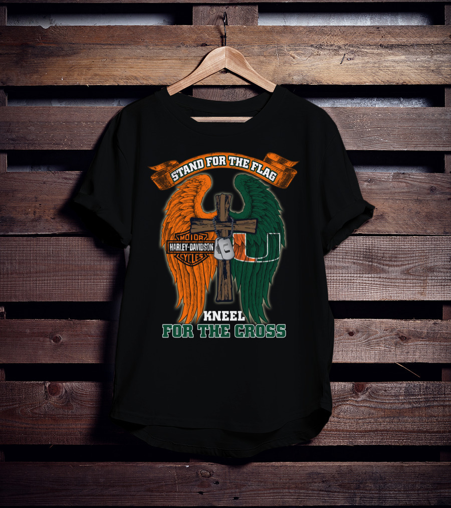 Stand For The Flag Kneel For The Cross Harley Davidson Miami Hurricanes T-Shirt