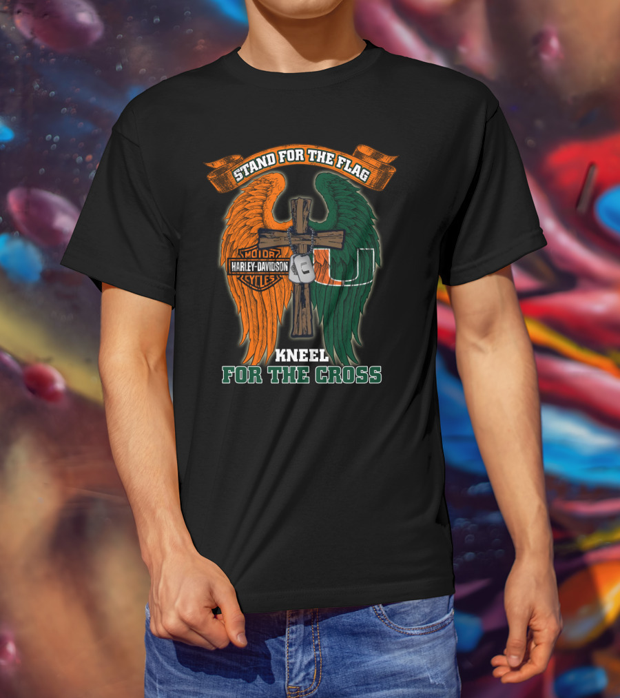 Stand For The Flag Kneel For The Cross Harley Davidson Miami Hurricanes T-Shirt