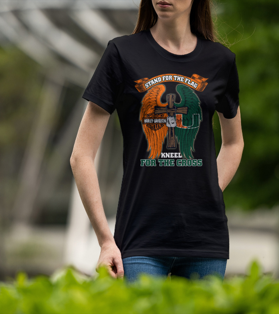 Stand For The Flag Kneel For The Cross Harley Davidson Miami Hurricanes T-Shirt