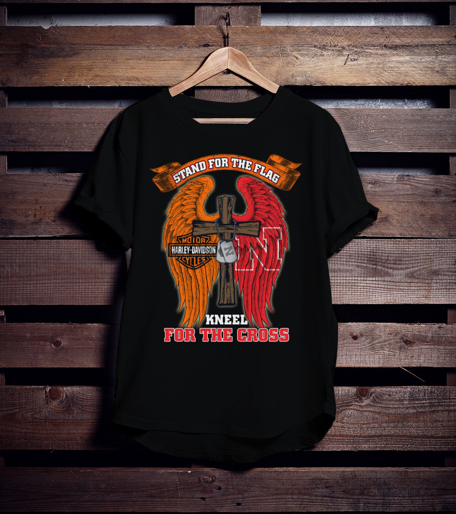 Stand For The Flag Kneel For The Cross Harley Davidson Nebraska Cornhuskers T-Shirt