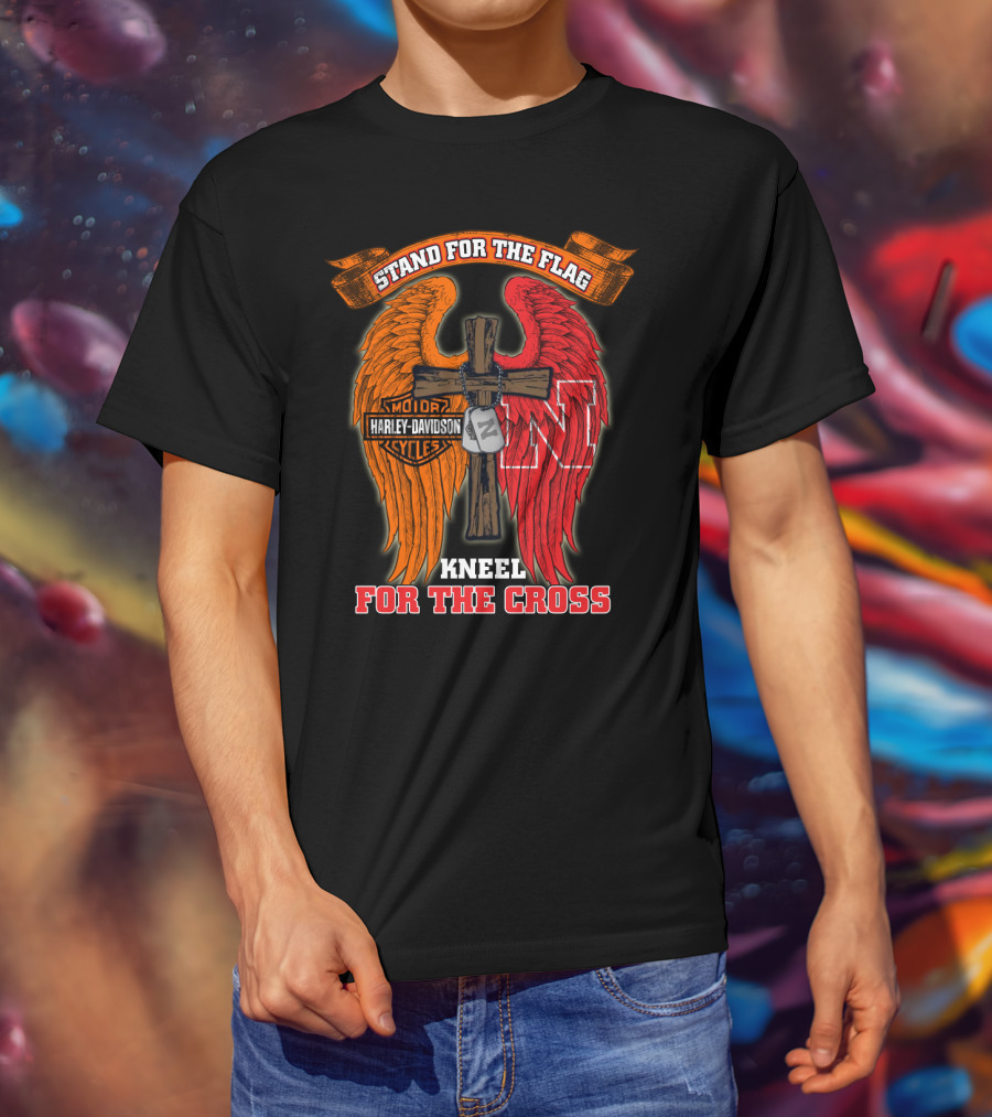 Stand For The Flag Kneel For The Cross Harley Davidson Nebraska Cornhuskers T-Shirt