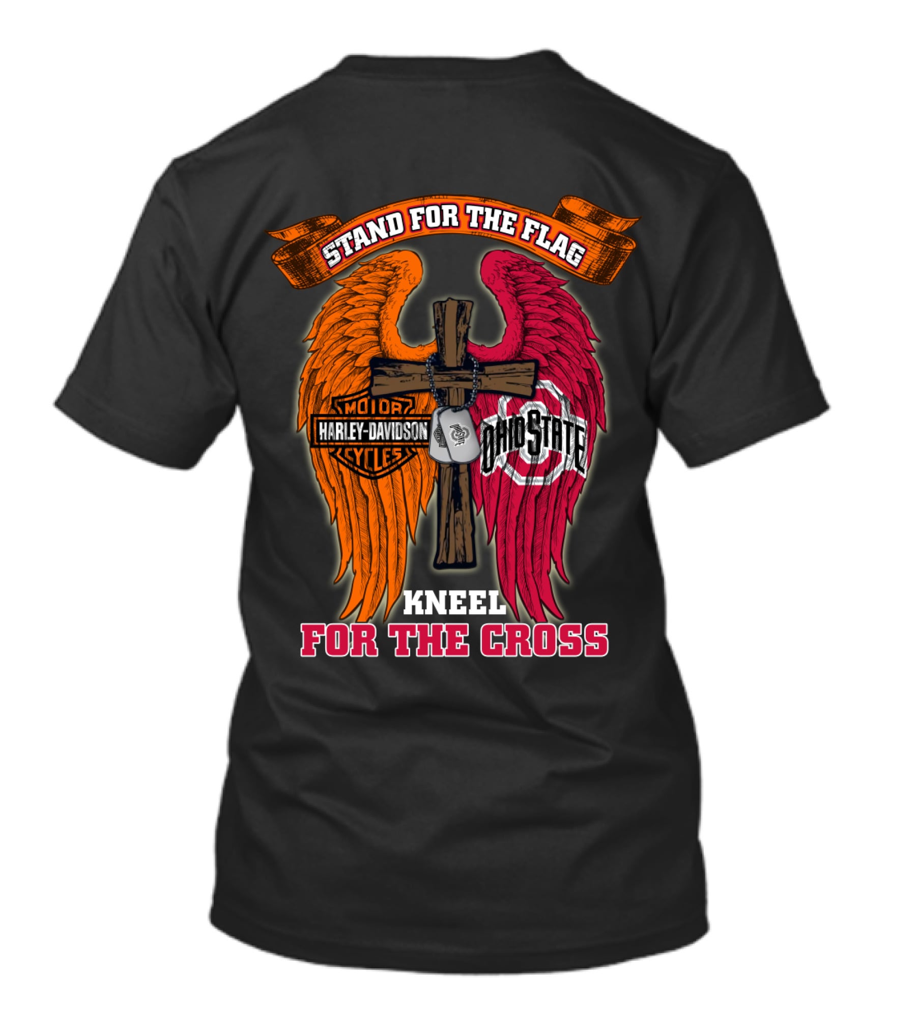 Stand For The Flag Kneel For The Cross Harley Davidson Ohio State Buckeyes T-Shirt