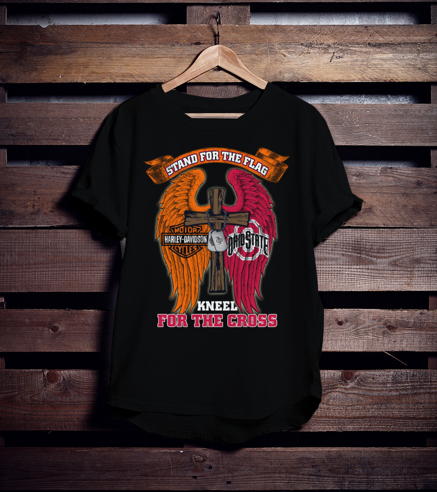 Stand For The Flag Kneel For The Cross Harley Davidson Ohio State Buckeyes T-Shirt