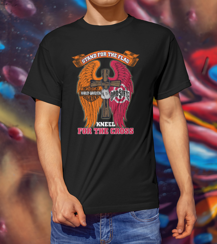 Stand For The Flag Kneel For The Cross Harley Davidson Ohio State Buckeyes T-Shirt