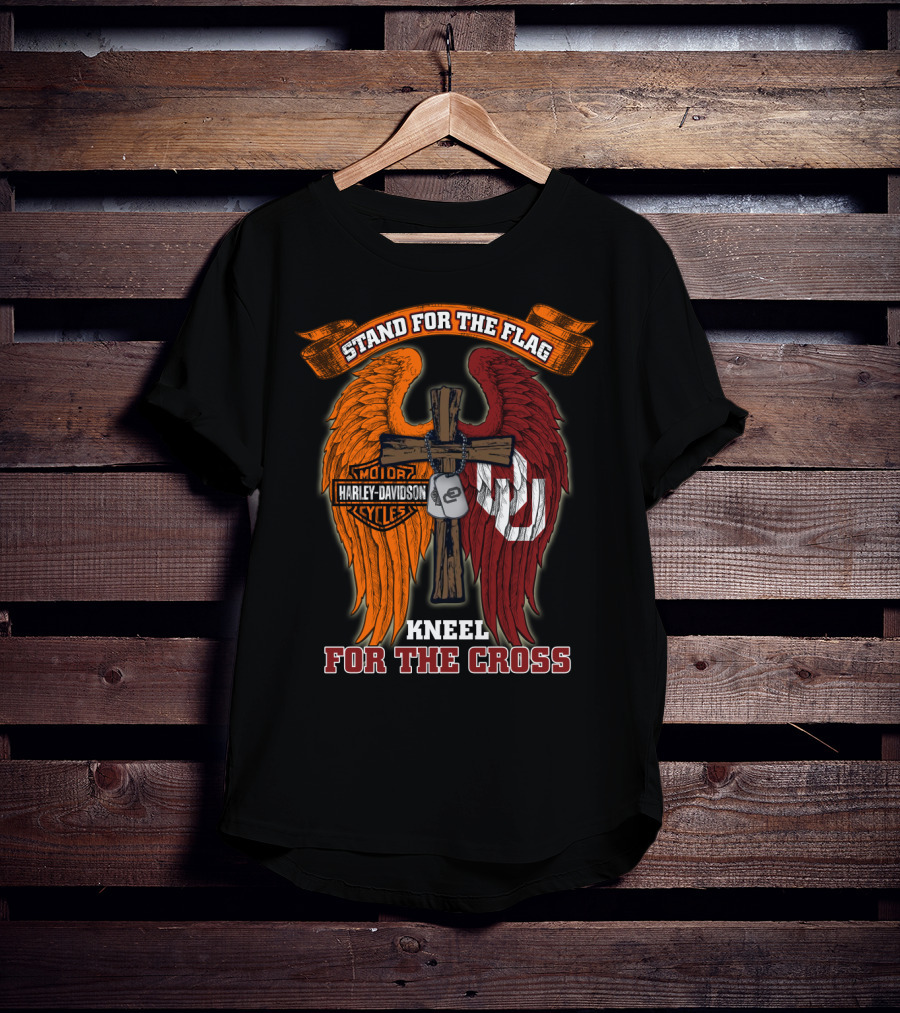 Stand For The Flag Kneel For The Cross Harley Davidson Oklahoma Sooners T-Shirt