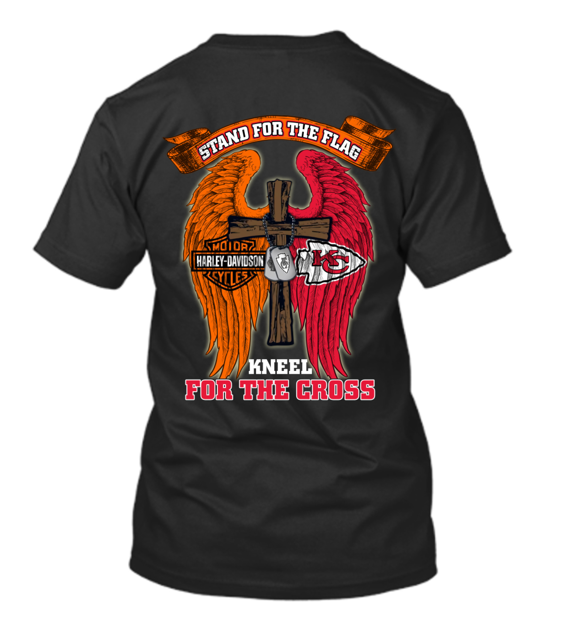 Stand For The Flag Kneel For The Cross Harley Davidson Kansas City Chiefs T-Shirt