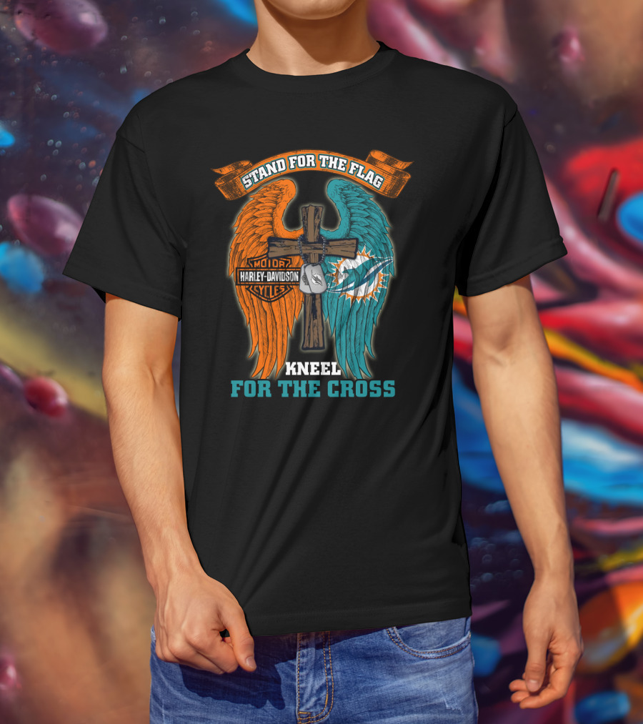 Stand For The Flag Kneel For The Cross Miami Dolphins Harley Davidson T-Shirt
