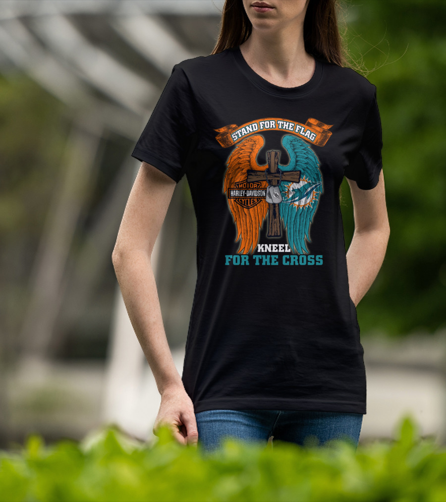 Stand For The Flag Kneel For The Cross Miami Dolphins Harley Davidson T-Shirt