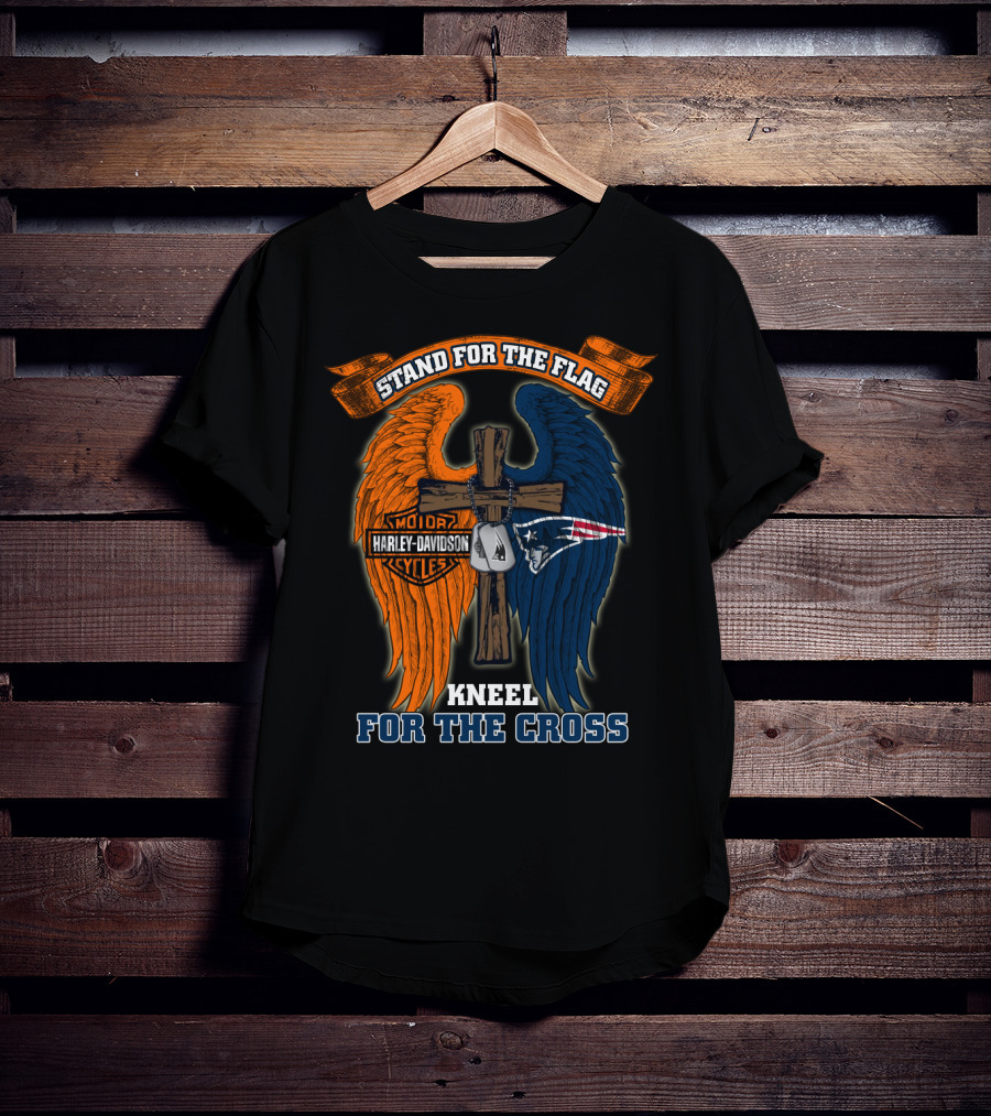 Stand For The Flag Kneel For The Cross Harley Davidson New England Patriots T-Shirt