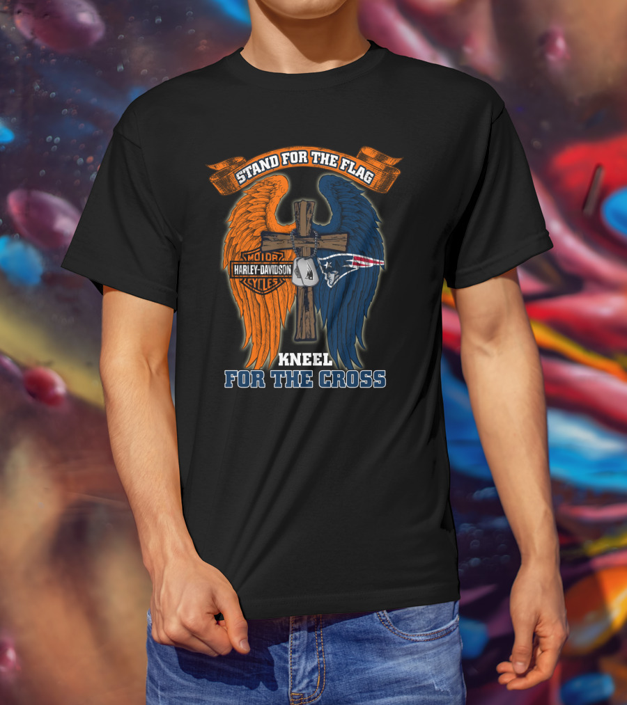 Stand For The Flag Kneel For The Cross Harley Davidson New England Patriots T-Shirt