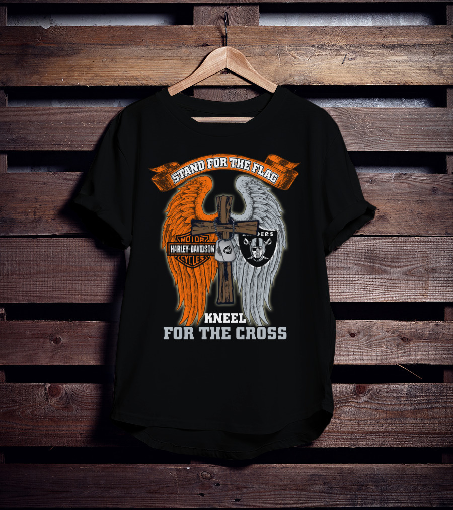 Stand For The Flag Harley Davidson Kneel For The Cross Raiders T-Shirt