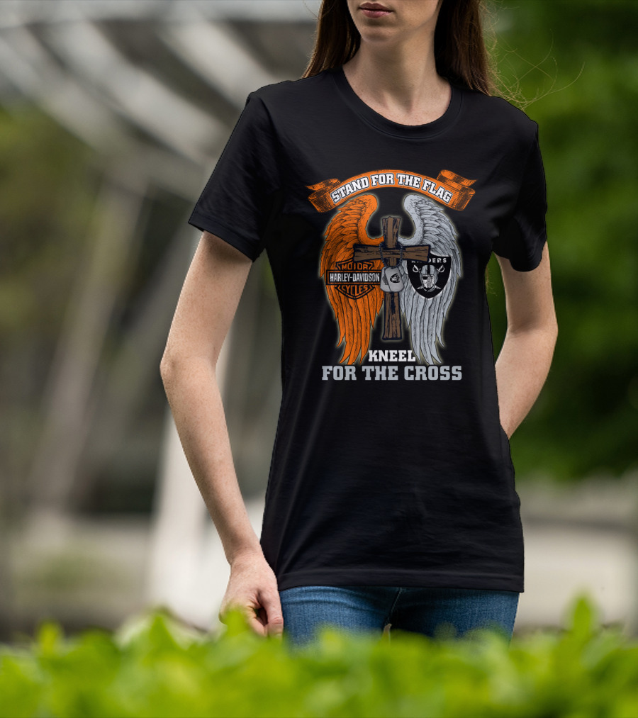 Stand For The Flag Harley Davidson Kneel For The Cross Raiders T-Shirt