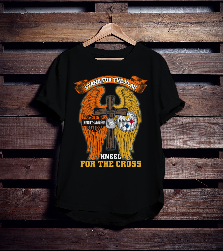 Stand For The Flag Kneel For The Cross Harley Davidson Pittsburgh Steelers Wings T-Shirt