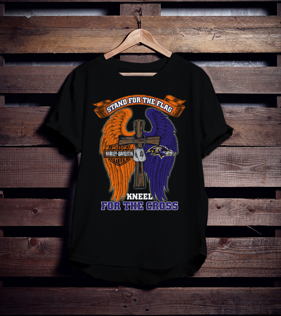 Stand For The Flag Kneel For The Cross Harley Davidson Motorcycles Baltimore Ravens T-Shirt