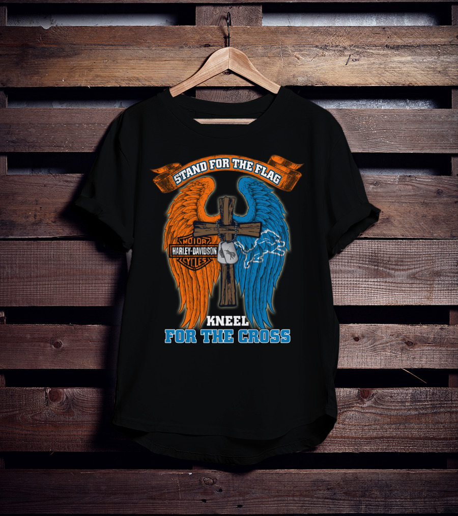Stand For The Flag Kneel For The Cross Harley Davidson Detroit Lions T-Shirt