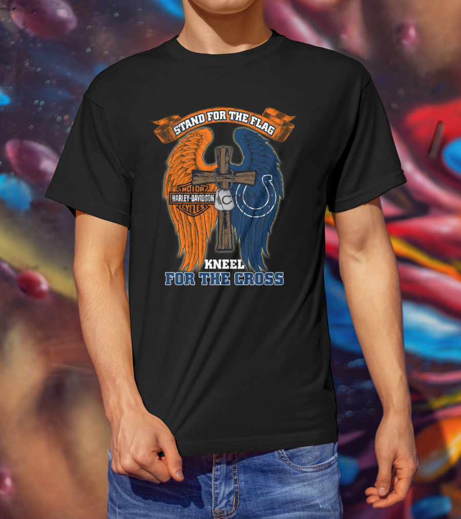 Stand For The Flag Kneel For The Cross Harley Davidson Indianapolis Colts T-Shirt