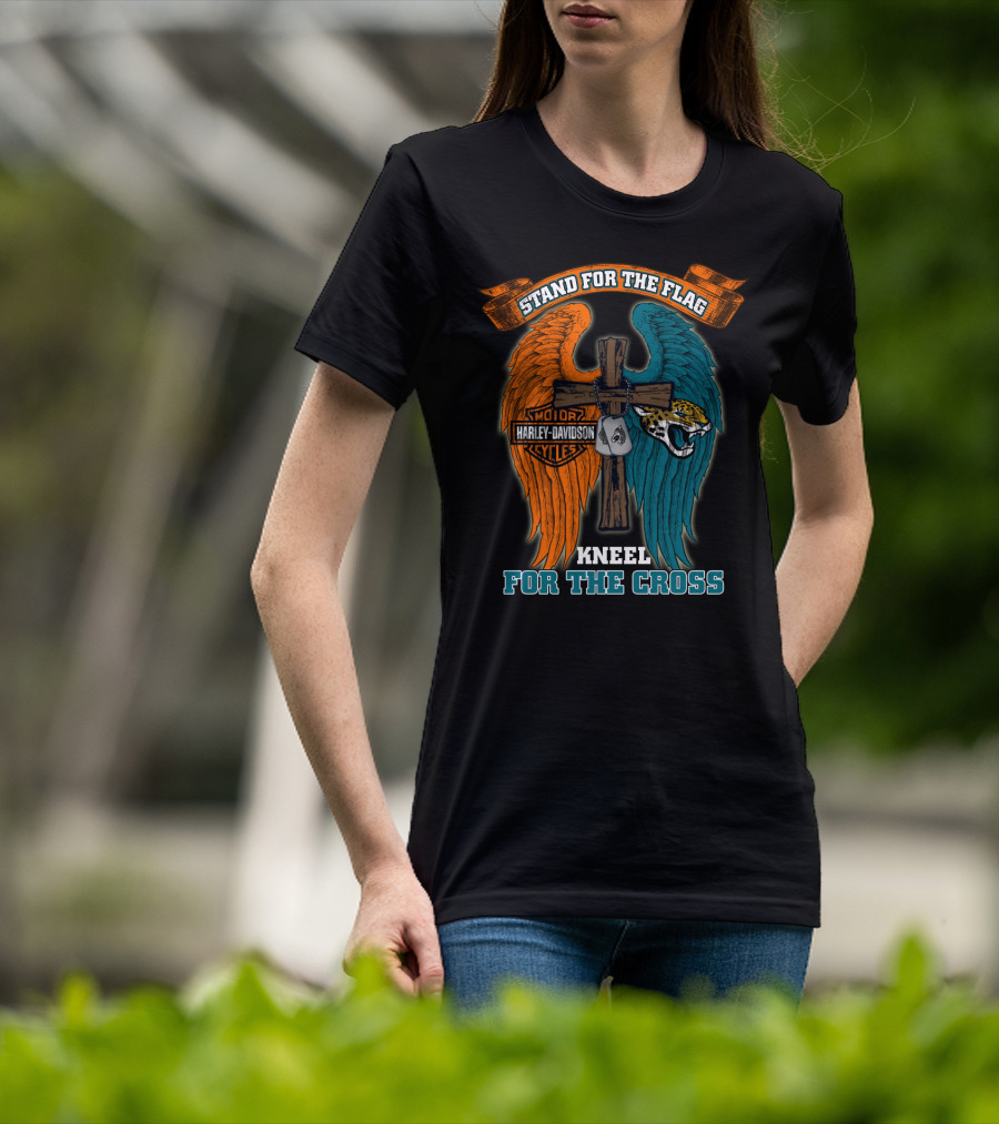 Stand For The Flag Kneel For The Cross Harley Davidson Motorcycles Jacksonville Jaguars T-Shirt
