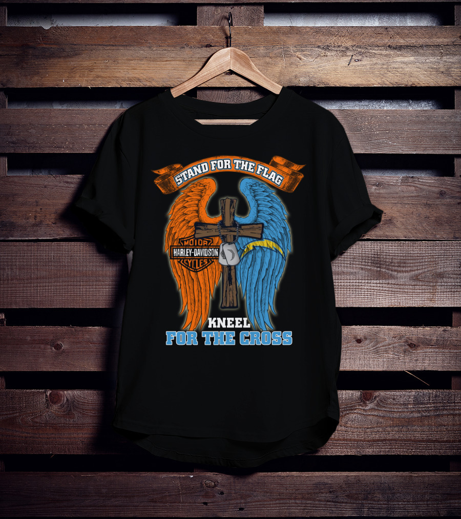 Stand For The Flag Kneel For The Cross Harley Davidson Los Angeles Chargers T-Shirt