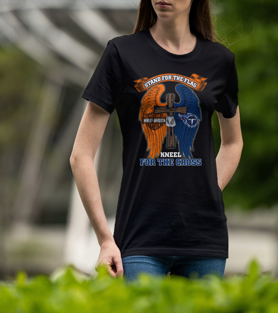 Stand For The Flag Kneel For The Cross Harley Davidson Tennessee Titans T-Shirt