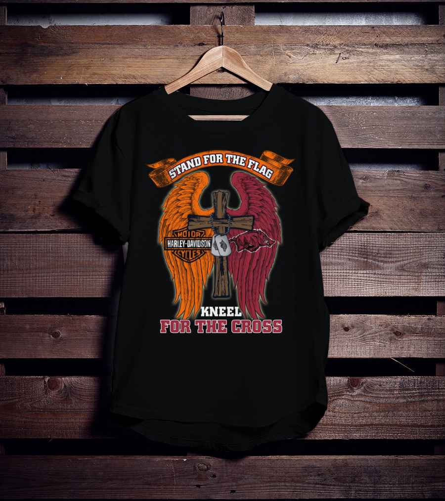 Stand For The Flag Kneel For The Cross Harley Davidson Arkansas Razorbacks T-Shirt