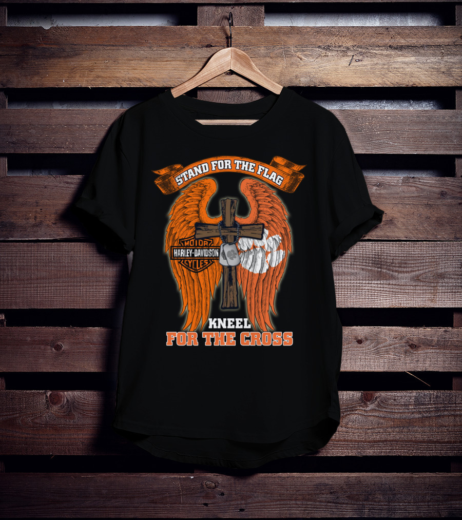 Stand For The Flag Kneel For The Cross Harley Davidson Clemson Tigers T-Shirt