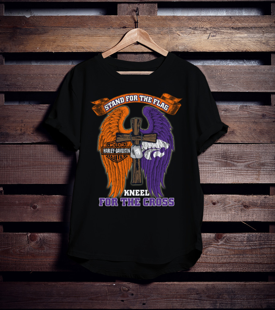 Stand For The Flag Kneel For The Cross Harley Davidson Kansas State Wildcats T-Shirt