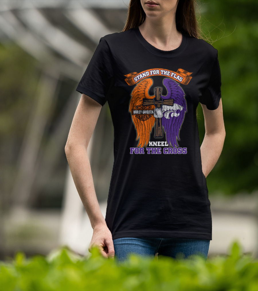 Stand For The Flag Kneel For The Cross Harley Davidson Kansas State Wildcats T-Shirt