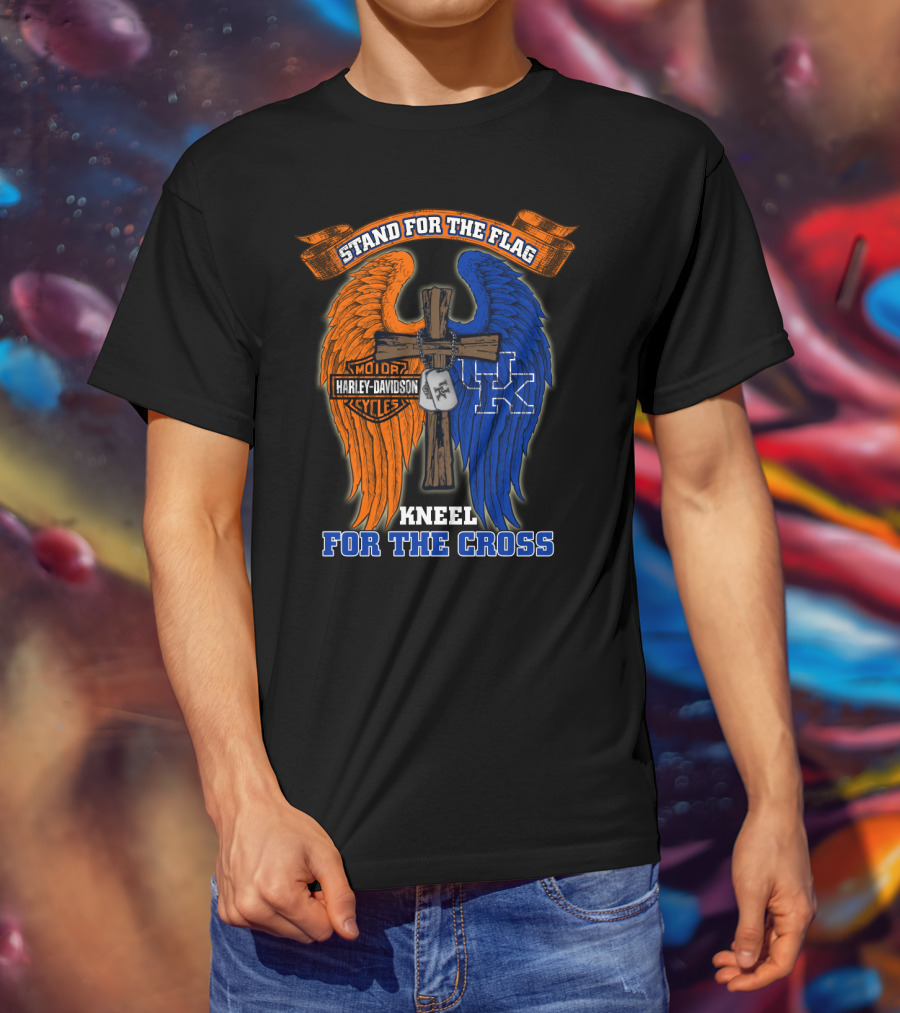 Stand For The Flag Kneel For The Cross Harley Davidson Kentucky Wildcats T-Shirt