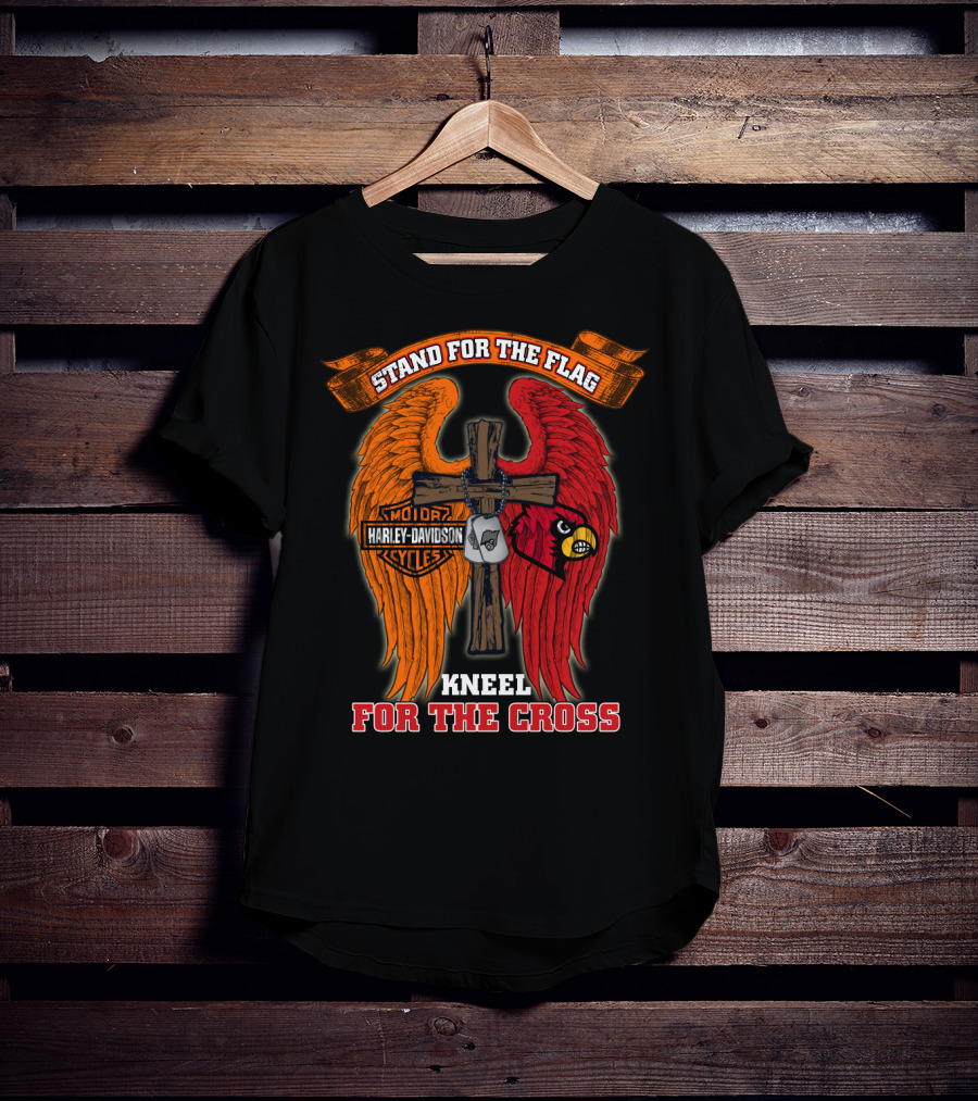 Stand For The Flag Kneel For The Cross Harley Davidson Louisville Cardinals T-Shirt