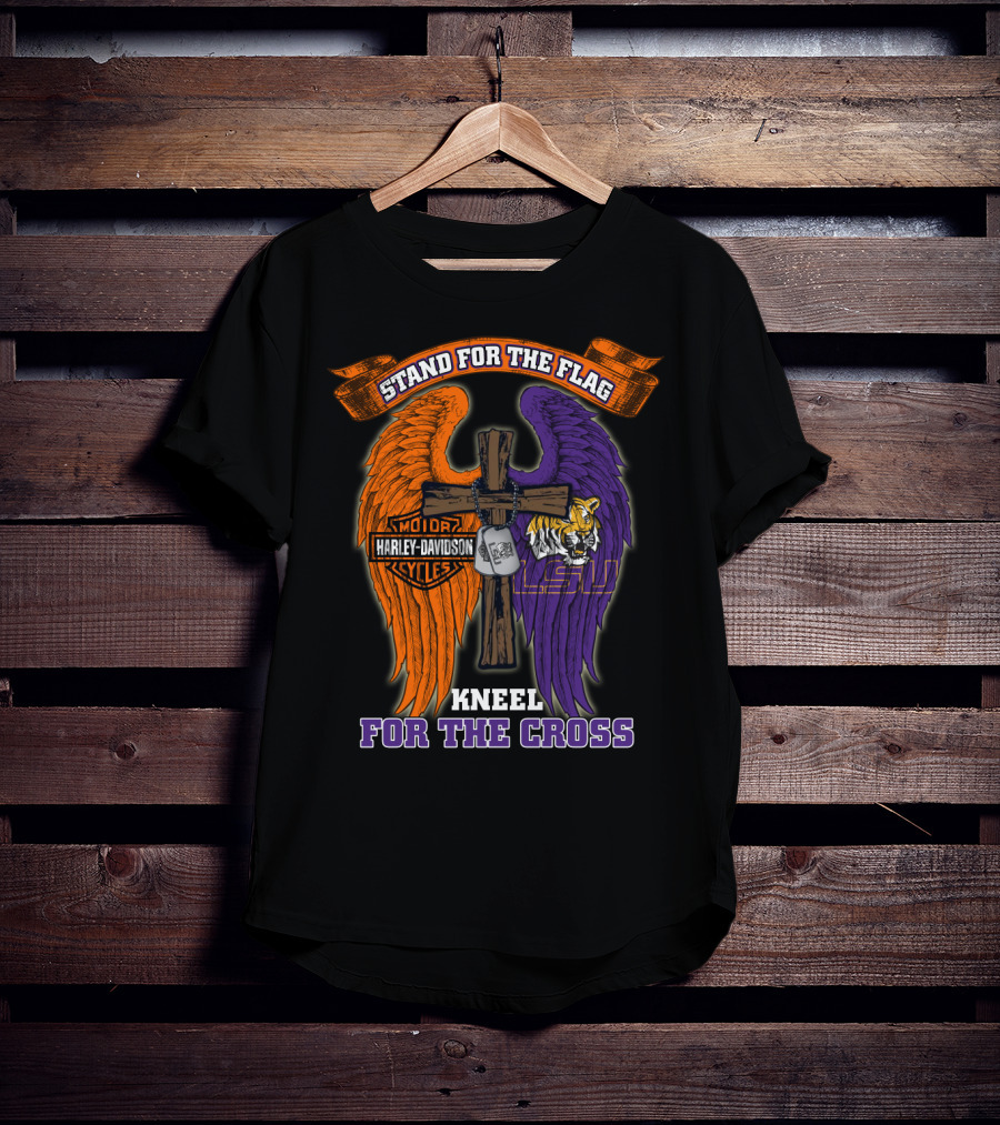 Stand For The Flag Kneel For The Cross Harley Davidson Lsu Tigers T-Shirt