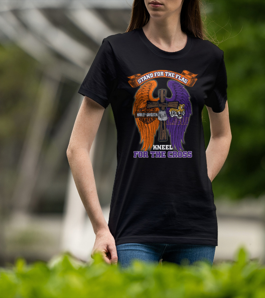 Stand For The Flag Kneel For The Cross Harley Davidson Lsu Tigers T-Shirt