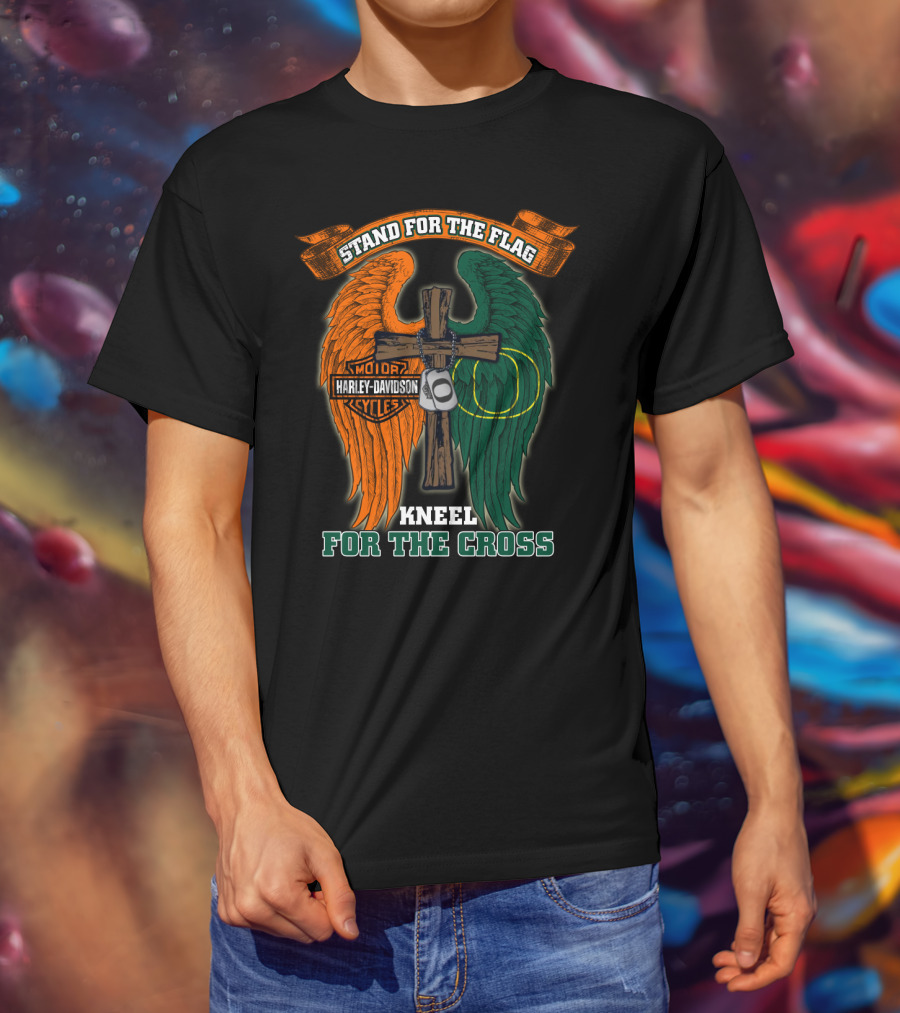 Stand For The Flag Kneel For The Cross Harley Davidson Oregon Ducks T-Shirt