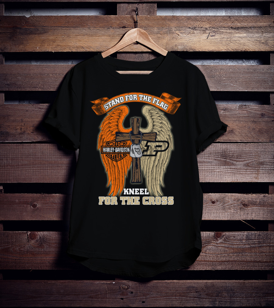 Stand For The Flag Kneel For The Cross Harley Davidson Purdue Boilermakers Cross Wings T-Shirt