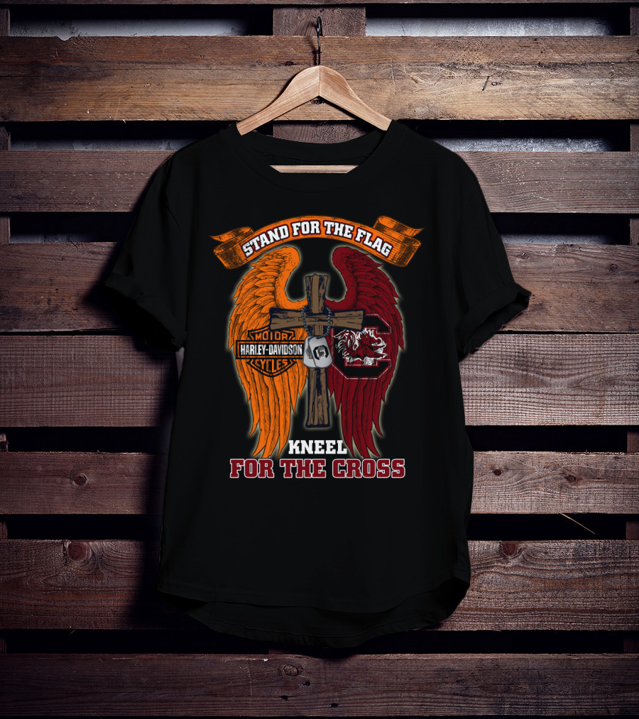 Stand For The Flag Kneel For The Cross Harley Davidson South Carolina Gamecocks T-Shirt