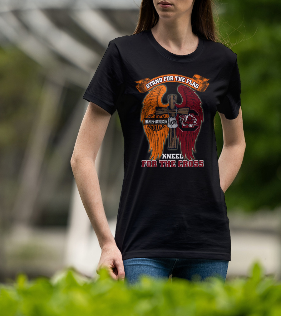 Stand For The Flag Kneel For The Cross Harley Davidson South Carolina Gamecocks T-Shirt