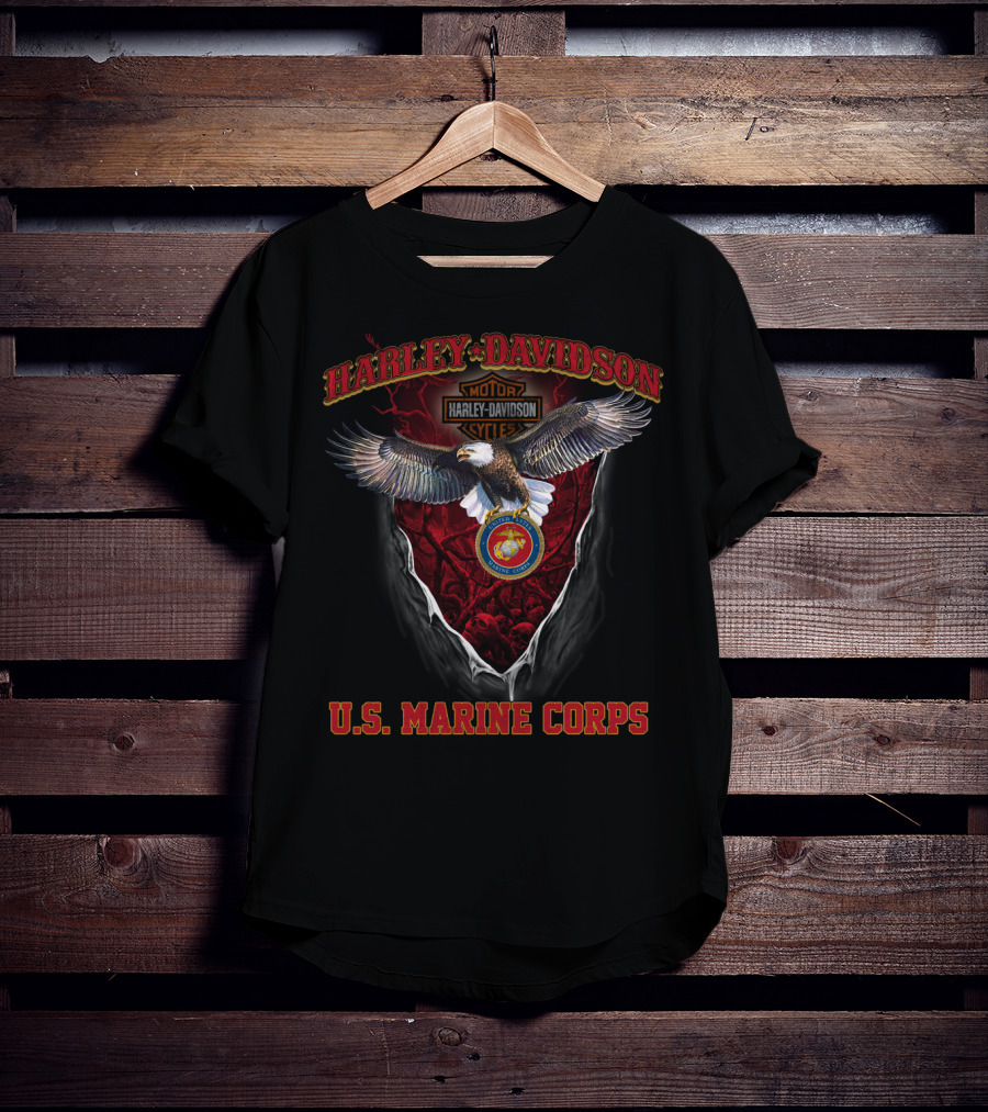 Harley Davidson U.s. Marine Corps Motorcycle Cycle Eagle T-Shirt