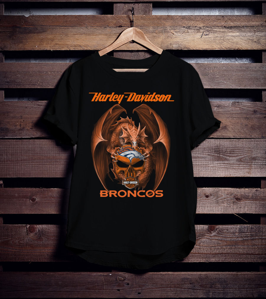 Harley Davidson Denver Broncos Dragon Motor Cycles T-Shirt